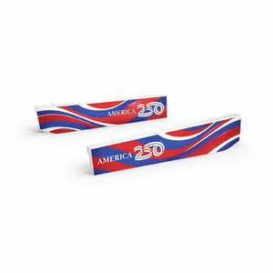 Two red, white, and blue blades with 'America 250' text on a white background