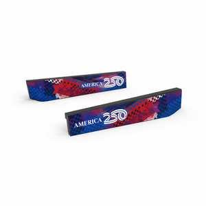Two decorative blades with 'America 250' text and design on a white background