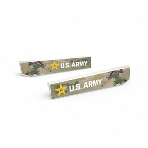 Two U.S. Army-themed blades with camouflage patterns on a white background.