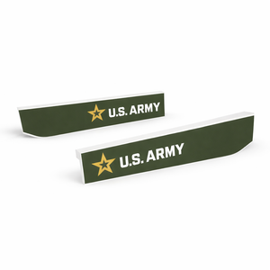 Two green U.S. Army allegiant blades with a star logo on a white background
