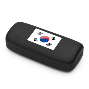 Black glasses case with a South Korean flag design on a white background