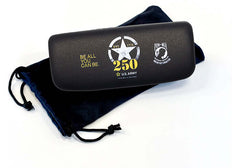 Black U.S. Army sunglasses case with text and logo on a white background