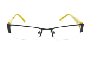 Image of Debauch London 1911 Eyeglass Frames featuring yellow rectangular metal and plastic design, equipped with CR-39 Plastic single vision prescription lenses, front view