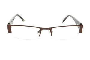 Image of Debauch London 1911 Eyeglass Frames featuring brown rectangular metal and plastic design, equipped with CR-39 Plastic single vision prescription lenses, front view