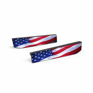 Two American flag-patterned blades on a white background