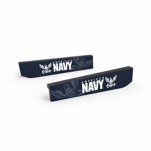 Two navy blue blades with 'America's Navy' text and logo on a white background