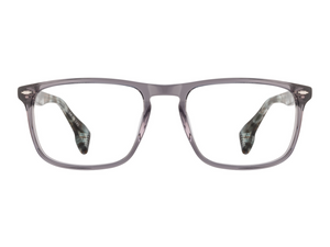 Frame of Choice Orleans rectangular eyeglass frames in smoke glacier tortoise, front view on white background