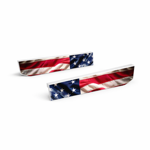 Two American flag-themed Allegiant Eyewear blades no a white background