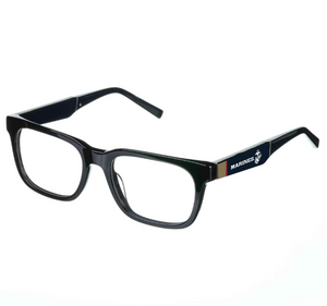 Black eyeglasses with a 'Marines' logo on a white background
