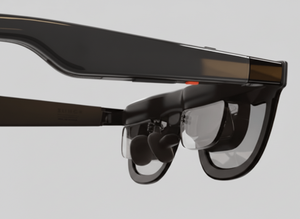 Black AR glasses on a light gray background