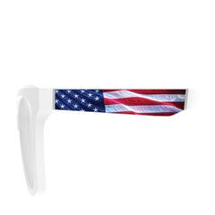 Eyeglasses with a logo on a white background