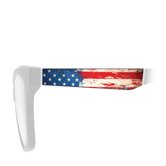 Stars on Blue Blade – White, temple blade front view