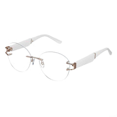 Halo Rose Gold Rimless Glasses – angled view
