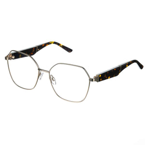 Eyeglasses with tortoiseshell arms on a white background