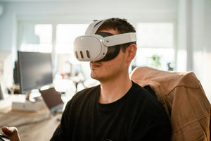 male using meta headset in office