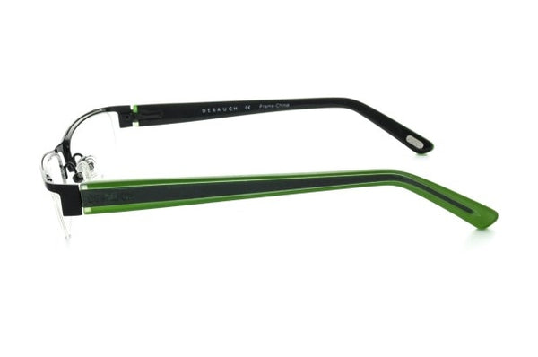 Image of Debauch London 1902 Eyeglass Frames featuring green and blue rectangular metal and plastic design, paired with CR-39 Plastic single vision prescription lenses, side view