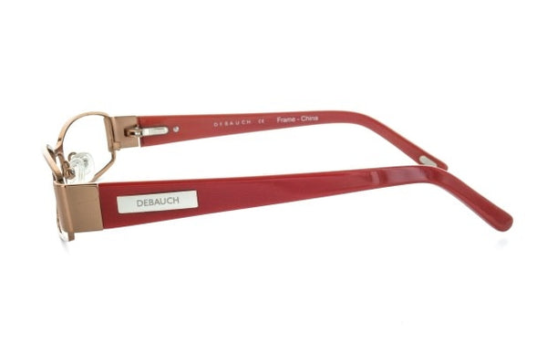 Image of Debauch London 1909 Eyeglass Frames featuring red rectangular metal and plastic design, complemented with CR-39 Plastic single vision prescription lenses, side view