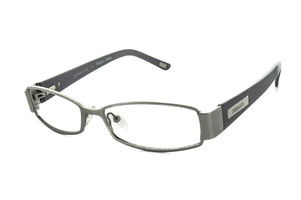 Image of Debauch London 1909 Eyeglass Frames featuring gray rectangular metal and plastic design, complemented with CR-39 Plastic single vision prescription lenses, front view