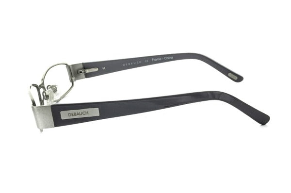 Image of Debauch London 1909 Eyeglass Frames featuring grey rectangular metal and plastic design, complemented with CR-39 Plastic single vision prescription lenses, side view