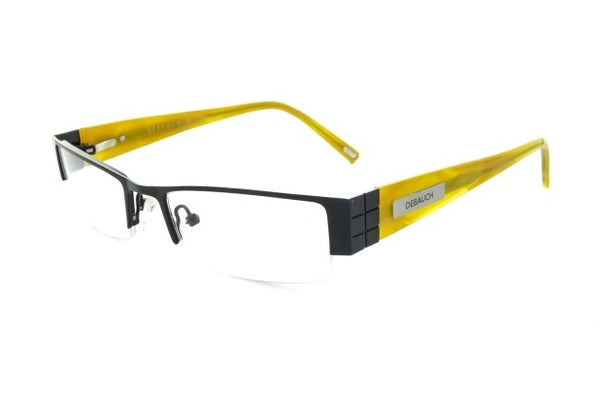 Image of Debauch London 1911 Eyeglass Frames featuring yellow rectangular metal and plastic design, equipped with CR-39 Plastic single vision prescription lenses, diagonal view