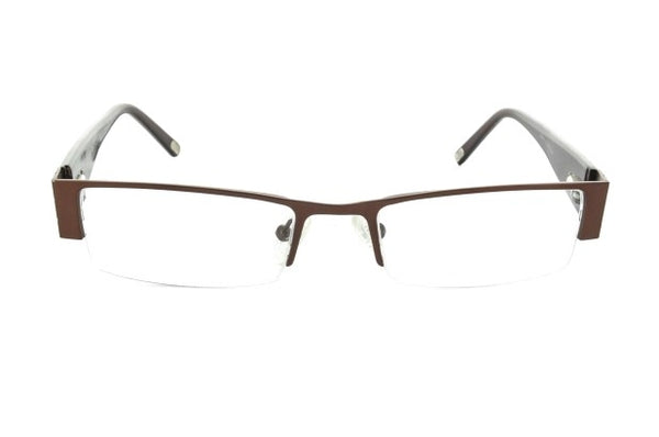 Image of Debauch London 1911 Eyeglass Frames featuring brown rectangular metal and plastic design, equipped with CR-39 Plastic single vision prescription lenses, front view